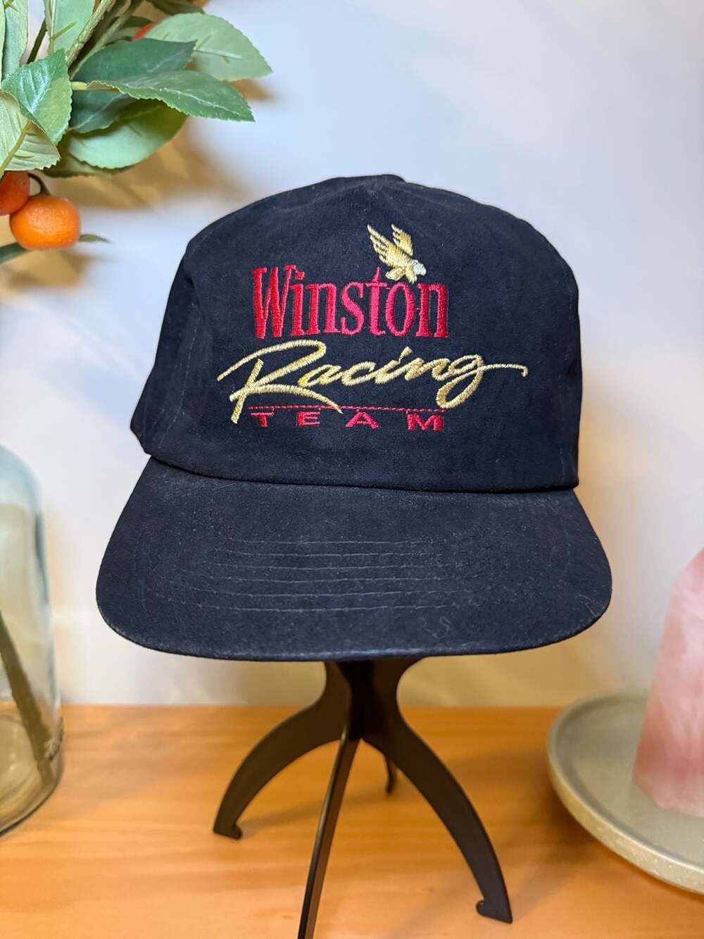 Winston Racing Team Vintage Velvet Snapback Cap Black Gold Red